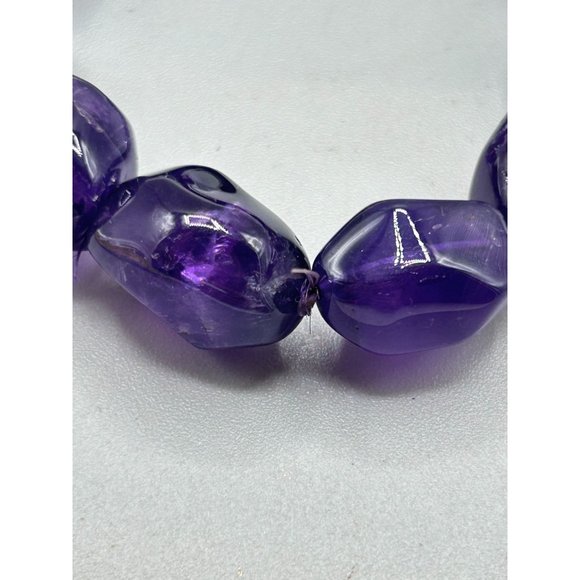 Amethyst Nuggets Bracelet Stretch Elastic Expandable with Purple Chunky Beads - Picture 5 of 7
